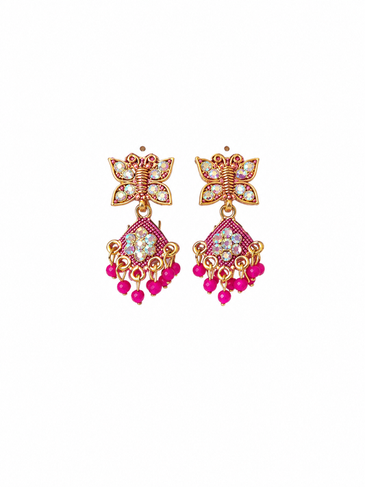 Butterfly Pink Drop Earrings for Women | Traditional Bead Earrings