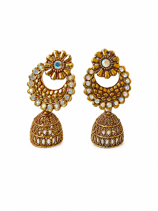 Antique Golden Chandbali Jhumka Earrings for Women | Traditional Statement Earrings