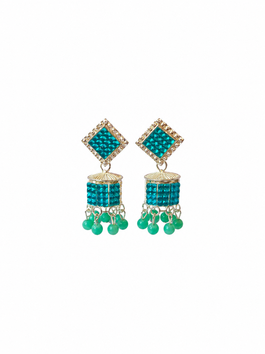 Aqua Blue Square Jhumka Earrings for Women | Stylish Stone Drop Earrings