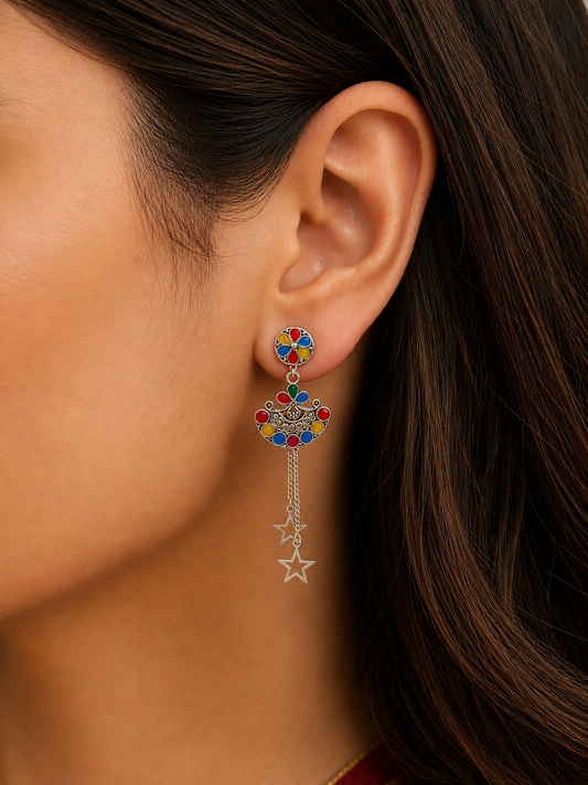 Multicolor Star Chain Dangler Earrings for Women and Girls