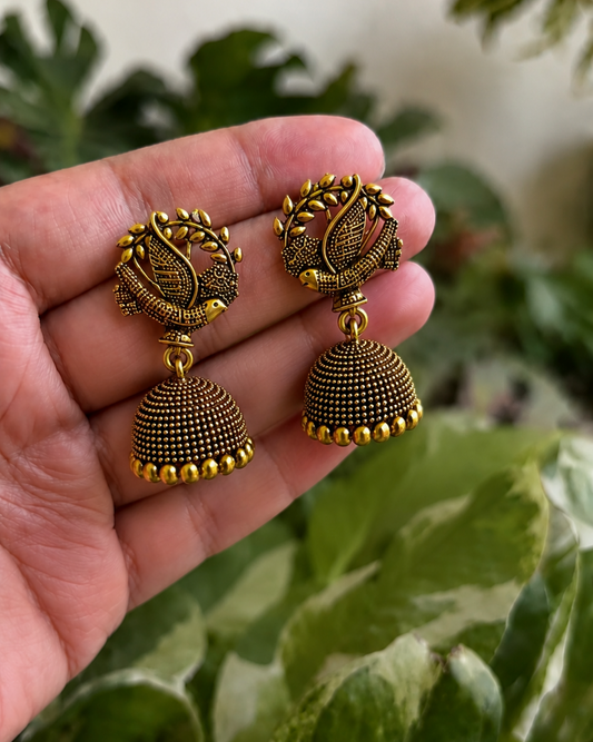 Peacock Design Golden Traditional Jhumka Earrings for Women and Girls