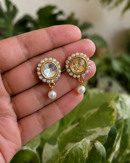 Crystal Pearl Drop Stud Earrings for Women and Girls