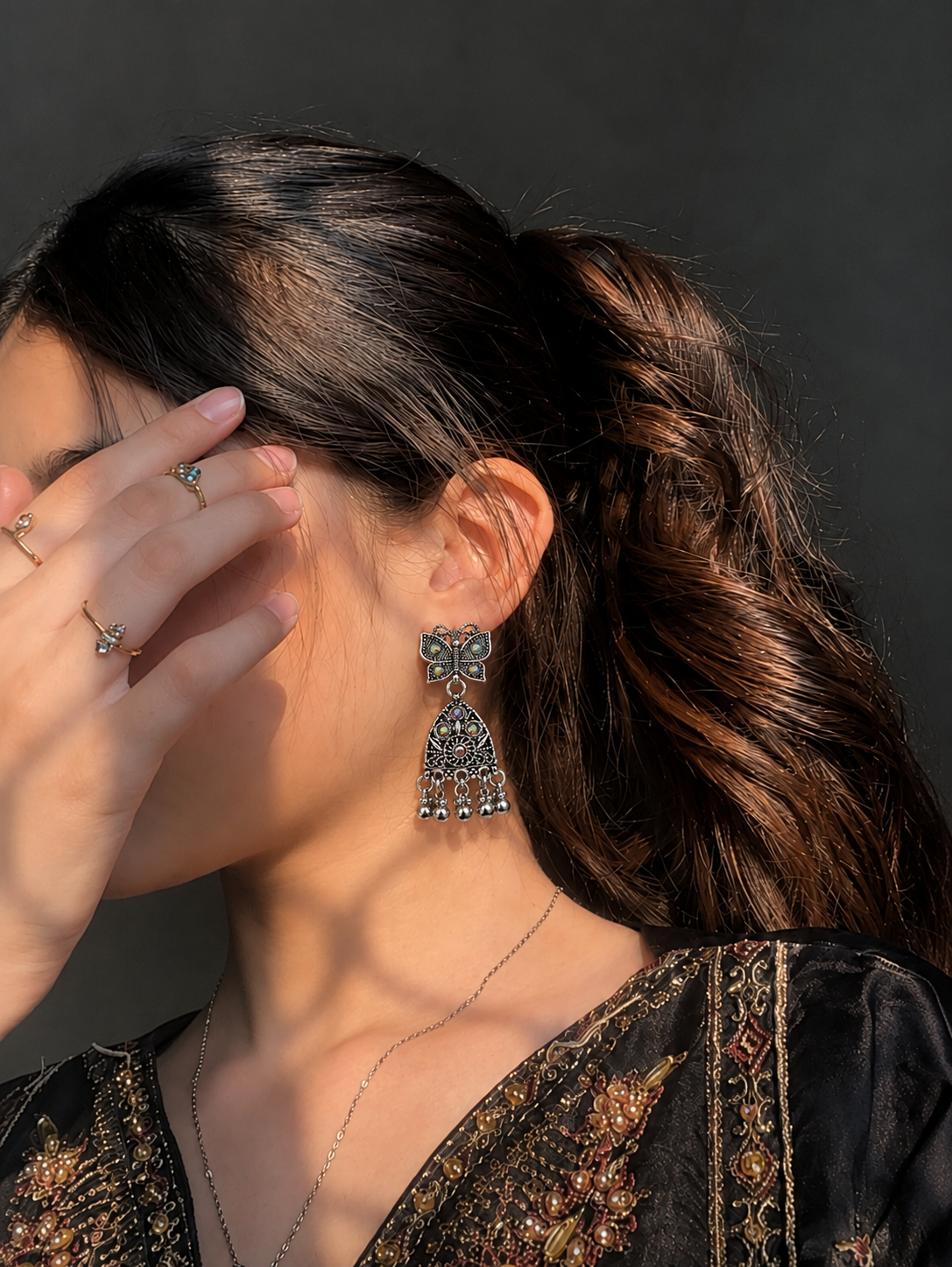 Silver Butterfly Design Traditional Jhumka Earrings for Women and Girls