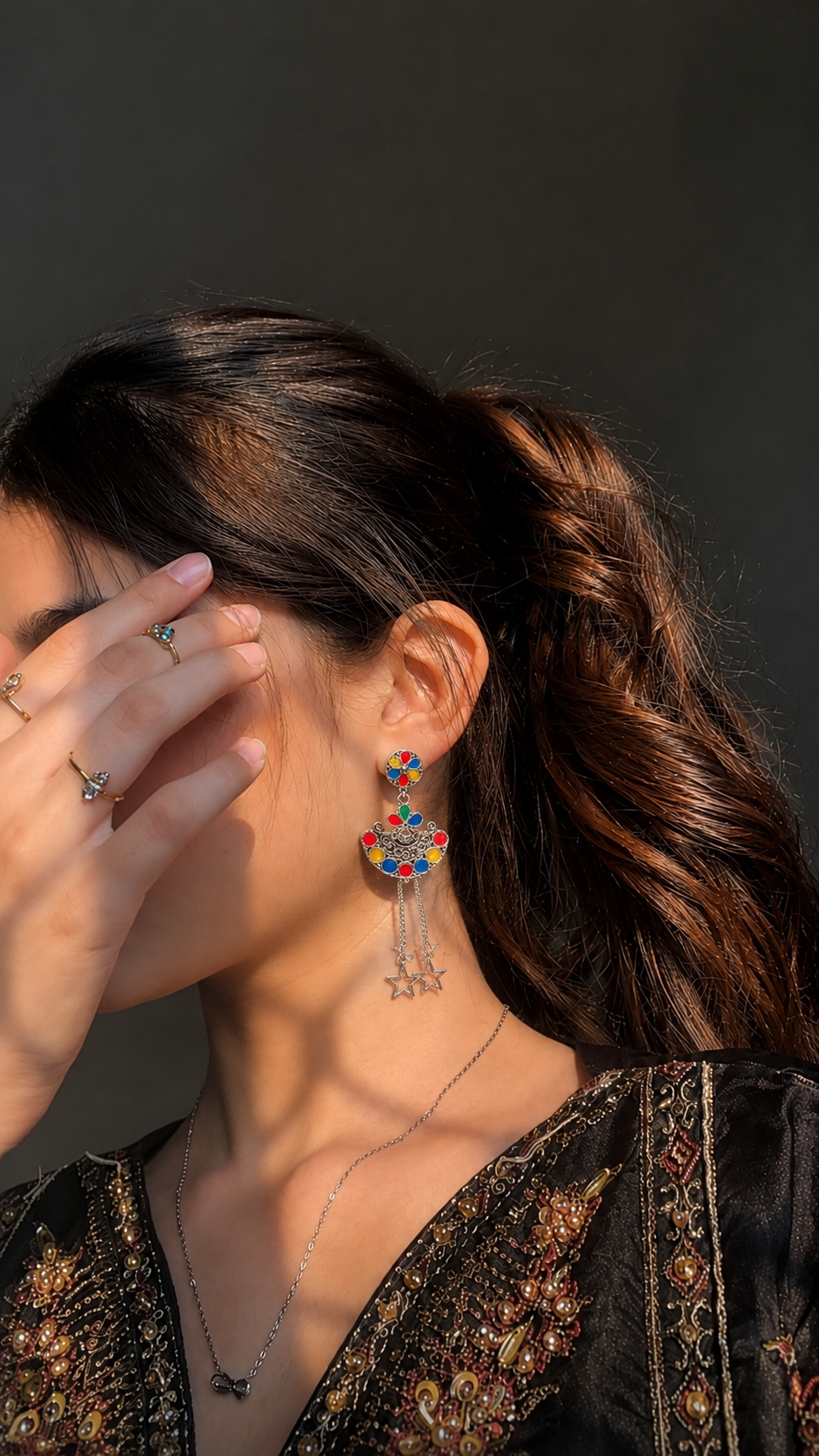 Multicolor Star Chain Dangler Earrings for Women and Girls
