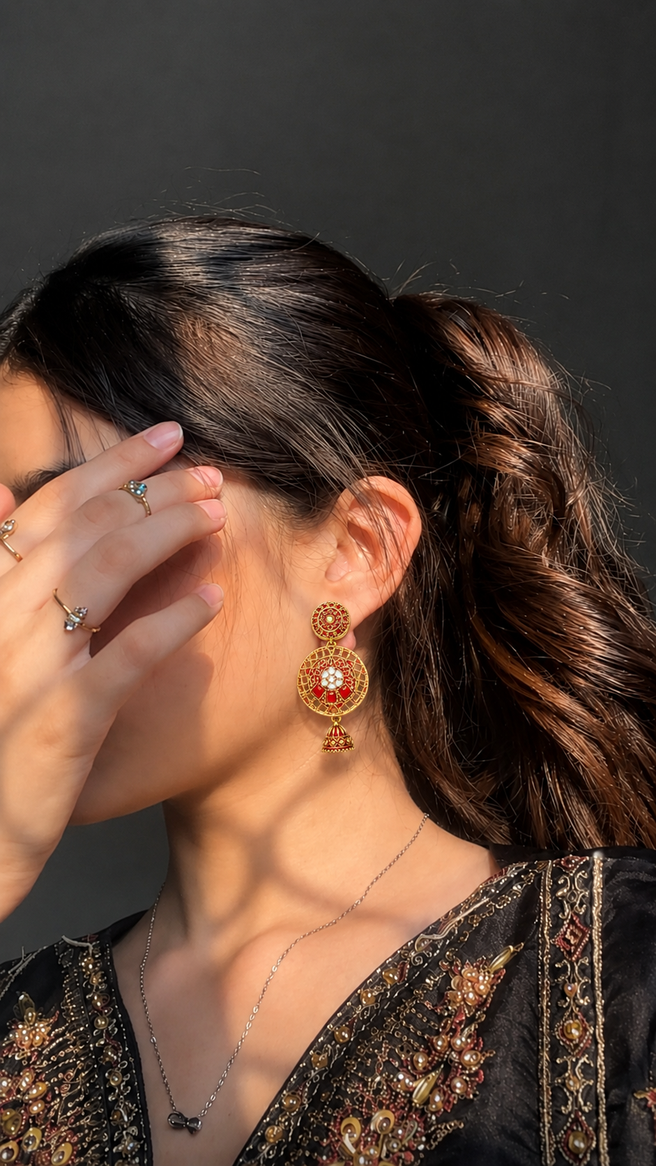 Traditional Red Stone Chandbali Earrings for Women | Trendy Ethnic Party Wear Earrings