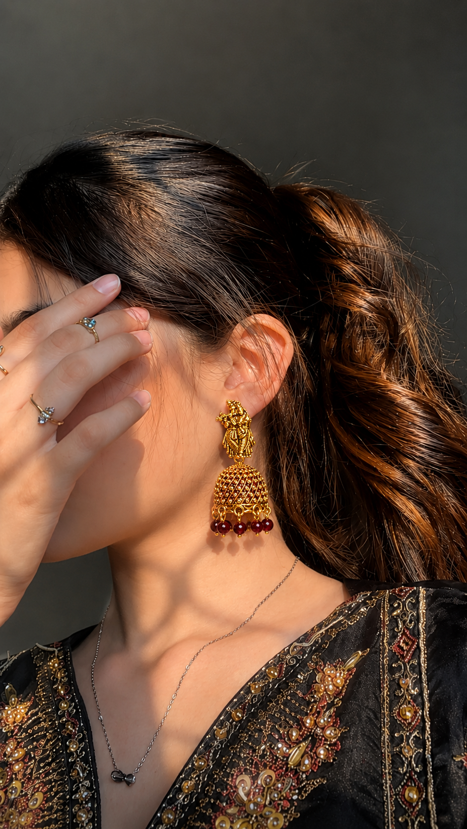 Radha Krishna Maroon Bead Jhumka Earrings for Women