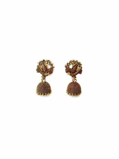 Peacock Design Golden Traditional Jhumka Earrings for Women and Girls