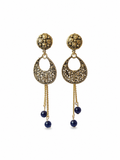 Vintage Style Artificial Drop Earrings with Blue Beads | Ethnic Fashion Earrings for Women