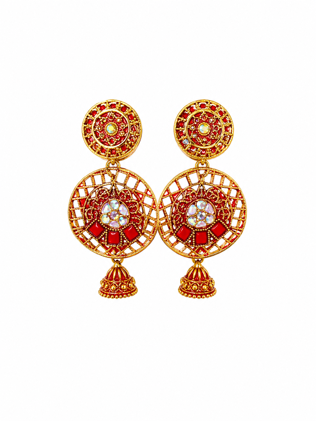 Traditional Red Stone Chandbali Earrings for Women | Trendy Ethnic Party Wear Earrings