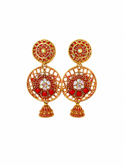 Traditional Red Stone Chandbali Earrings for Women | Trendy Ethnic Party Wear Earrings