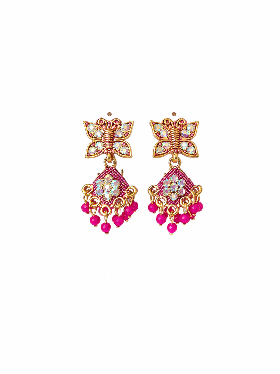 Butterfly Pink Drop Earrings for Women | Traditional Bead Earrings
