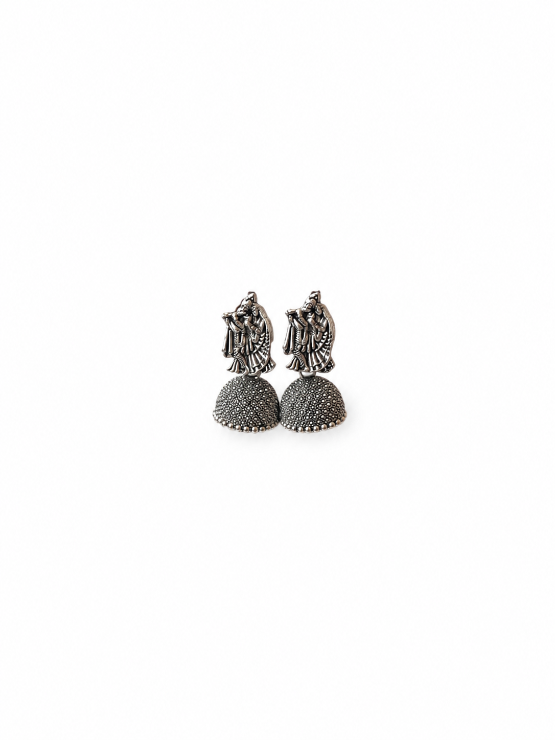 Oxidised Radha Krishna Jhumka Earrings for Women | Traditional Silver Look Earrings