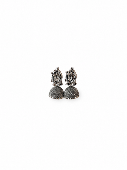 Oxidised Radha Krishna Jhumka Earrings for Women | Traditional Silver Look Earrings