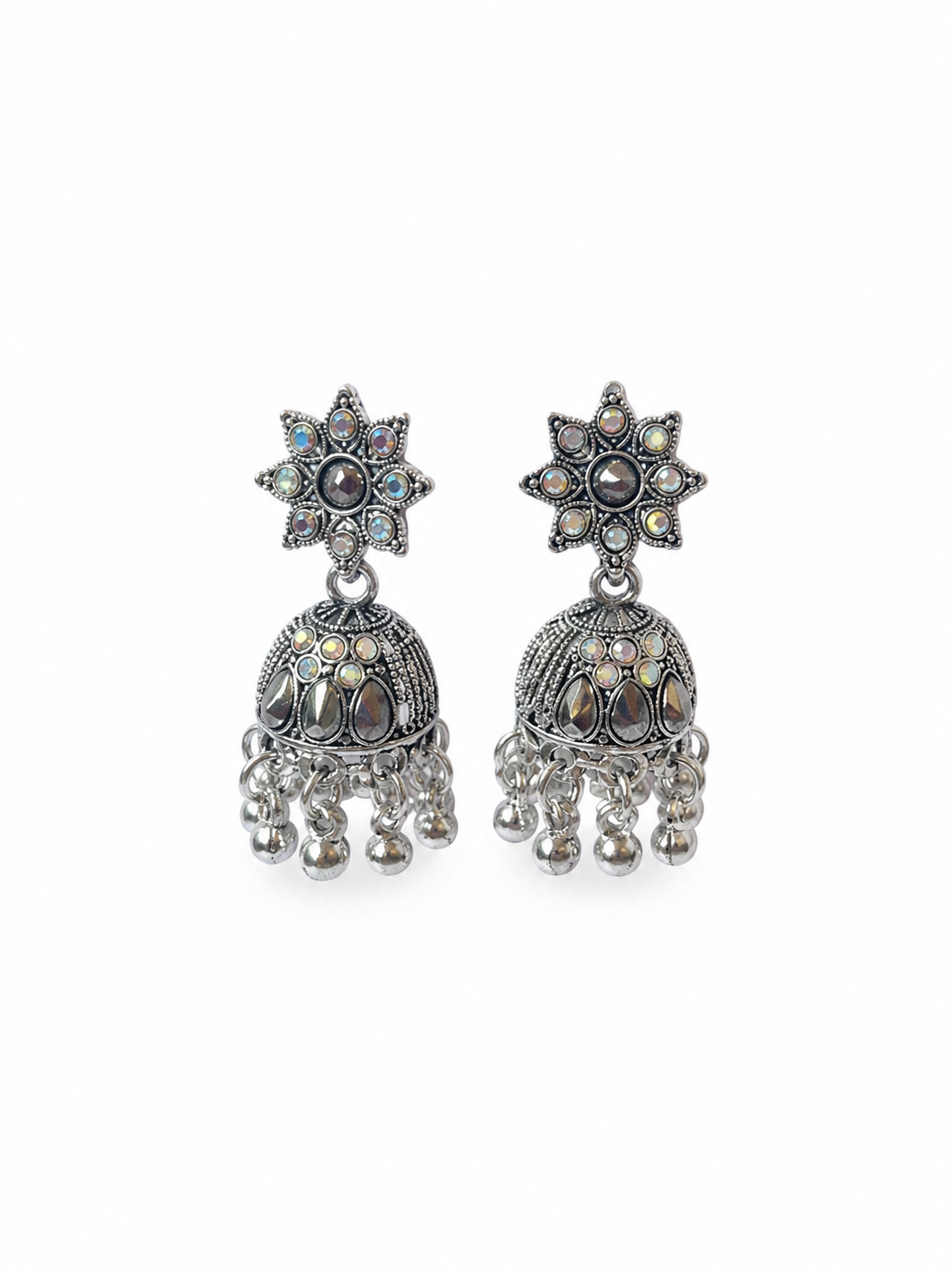 Oxidised Silver Star Jhumka Earrings for Women | Traditional Stone Earrings