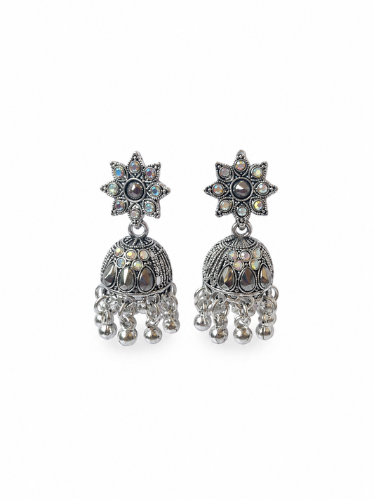 Oxidised Silver Star Jhumka Earrings for Women | Traditional Stone Earrings