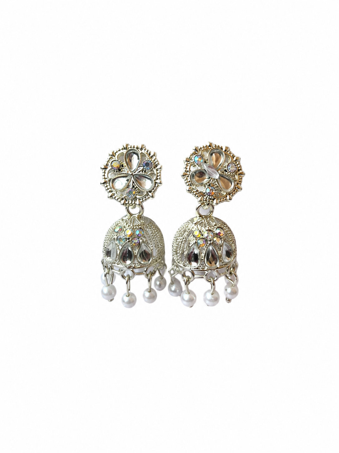 Aesthetic Silver Jhumka Earrings for Women | Korean Style Pearl Drop Party Earrings