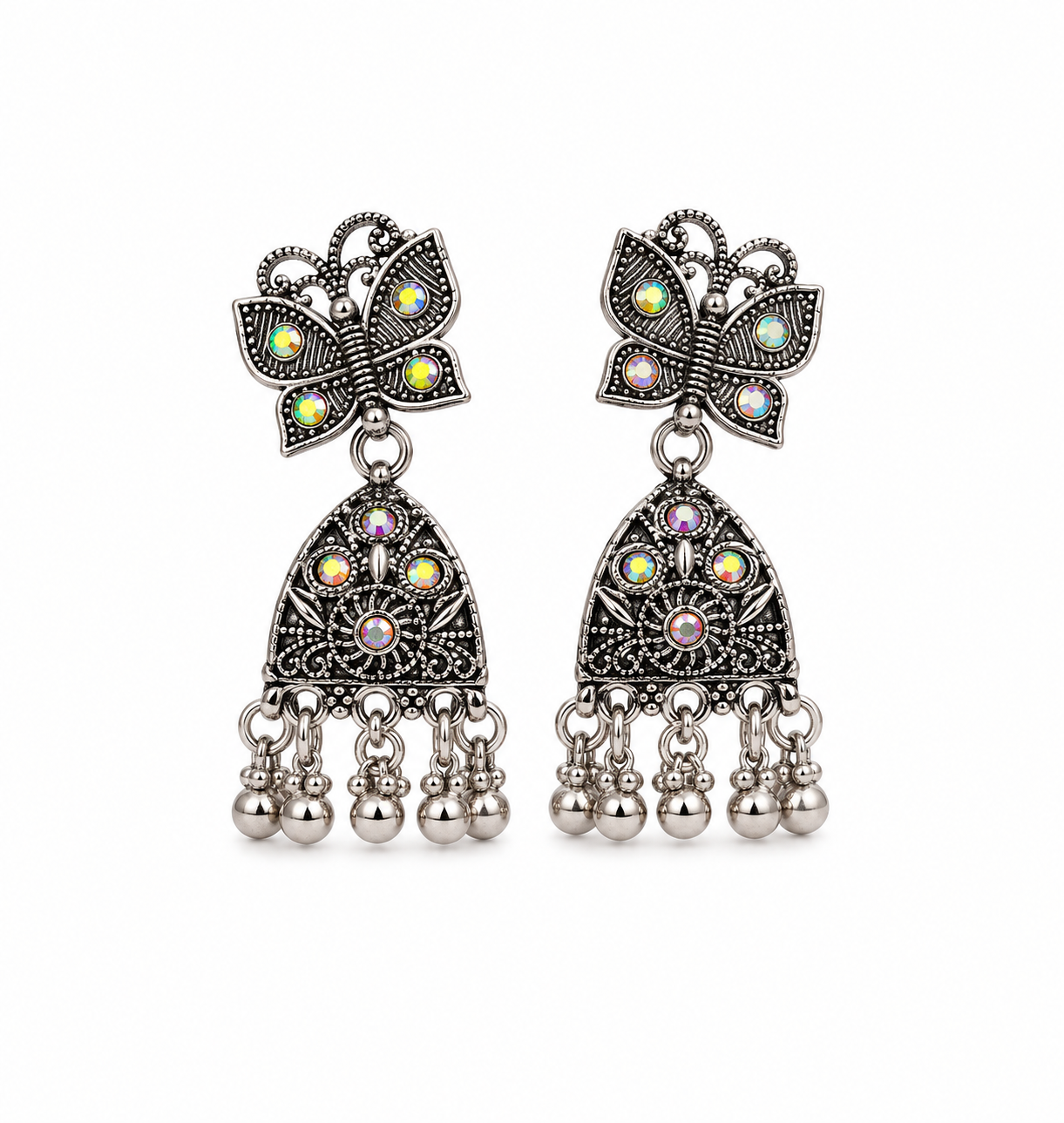 Silver Butterfly Design Traditional Jhumka Earrings for Women and Girls