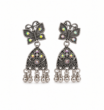 Silver Butterfly Design Traditional Jhumka Earrings for Women and Girls