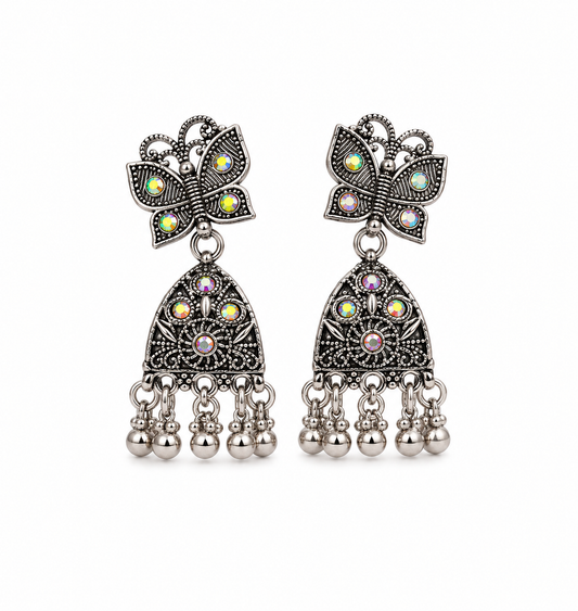Silver Butterfly Design Traditional Jhumka Earrings for Women and Girls