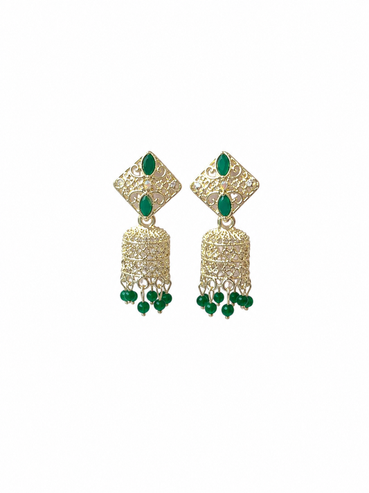 Green Stone Jhumka Earrings for Women | Traditional Drop Earrings