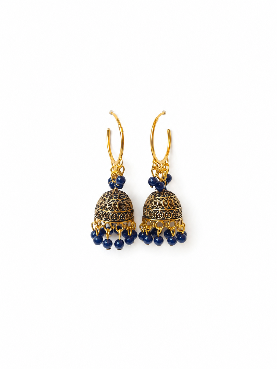 Blue Bead Hoop Jhumka Earrings for Women | Black Golden Traditional Earrings