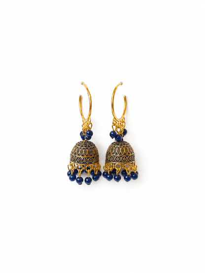 Blue Bead Hoop Jhumka Earrings for Women | Black Golden Traditional Earrings