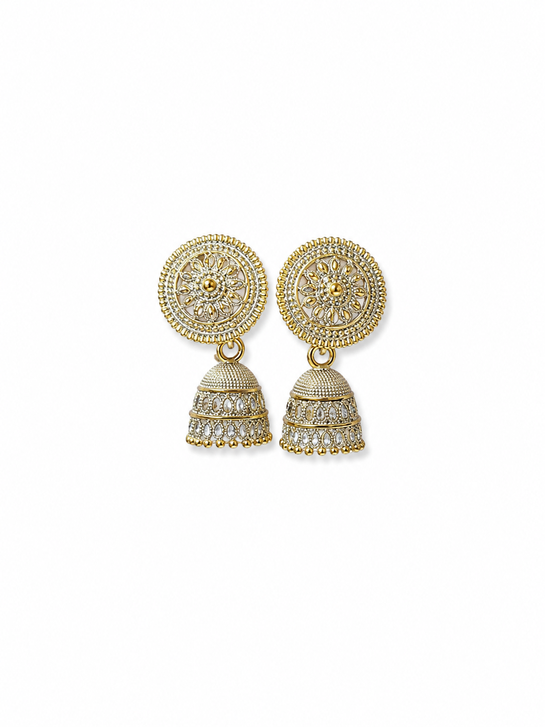 Golden Round Jhumka Earrings for Women | Traditional Pearl Look Earrings