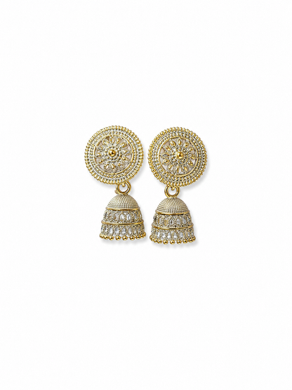 Golden Round Jhumka Earrings for Women | Traditional Pearl Look Earrings