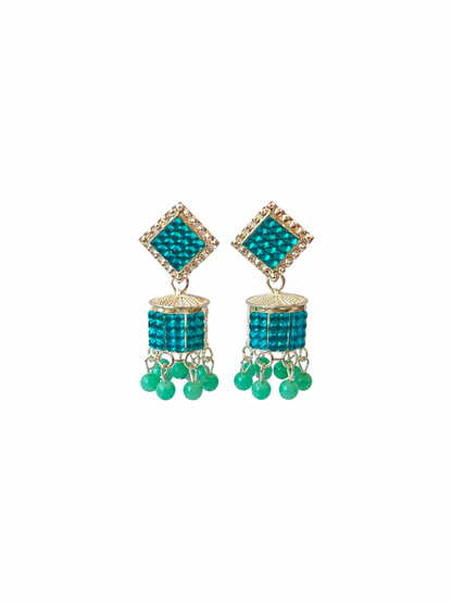 Aqua Blue Square Jhumka Earrings for Women | Stylish Stone Drop Earrings