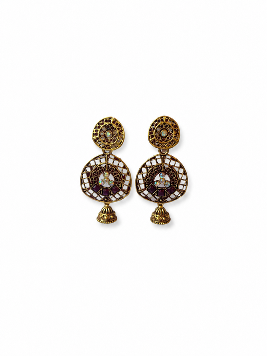 Golden Round Mirror Work Traditional Dangler Earrings for Women and Girls