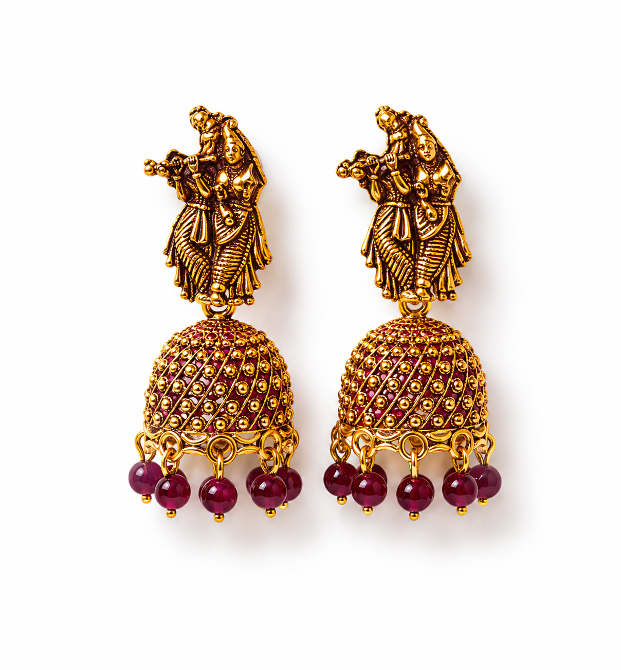 Radha Krishna Maroon Bead Jhumka Earrings for Women