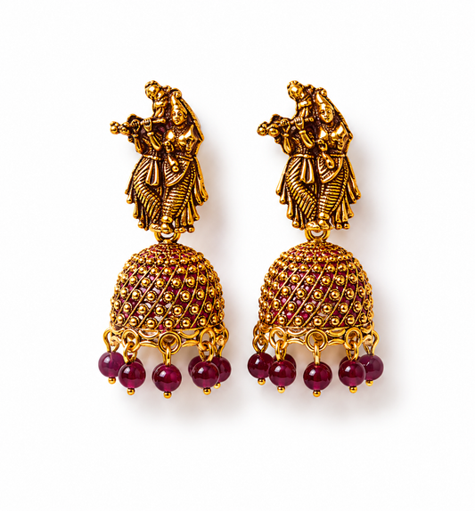 Radha Krishna Maroon Bead Jhumka Earrings for Women