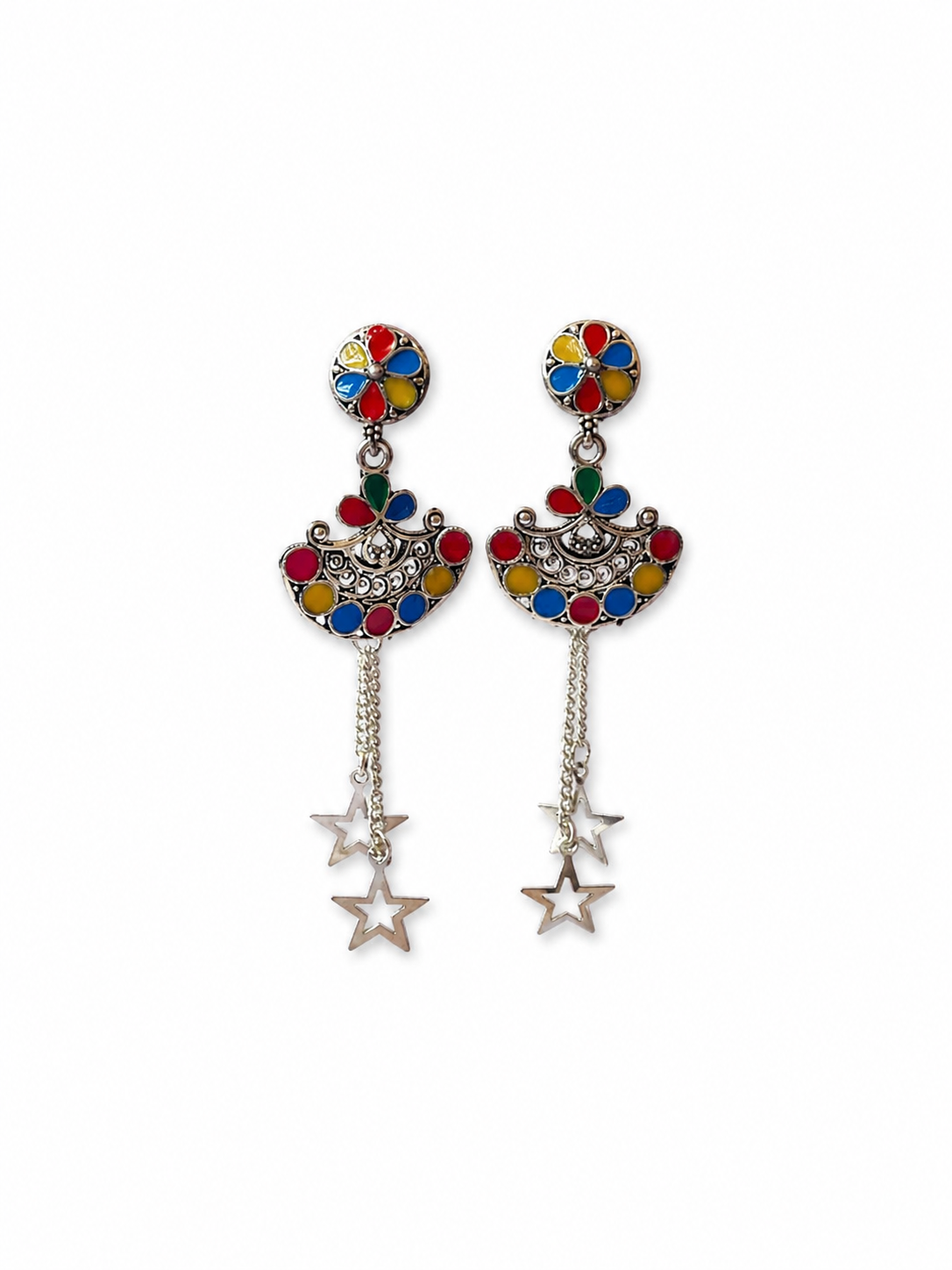 Multicolor Star Chain Dangler Earrings for Women and Girls