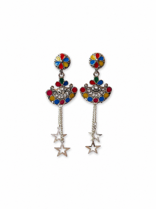 Multicolor Star Chain Dangler Earrings for Women and Girls