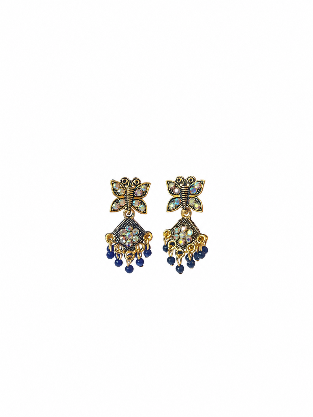 Blue Butterfly Charm Earrings with Bead Hangings for Women and Girls
