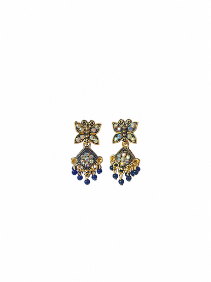 Blue Butterfly Charm Earrings with Bead Hangings for Women and Girls