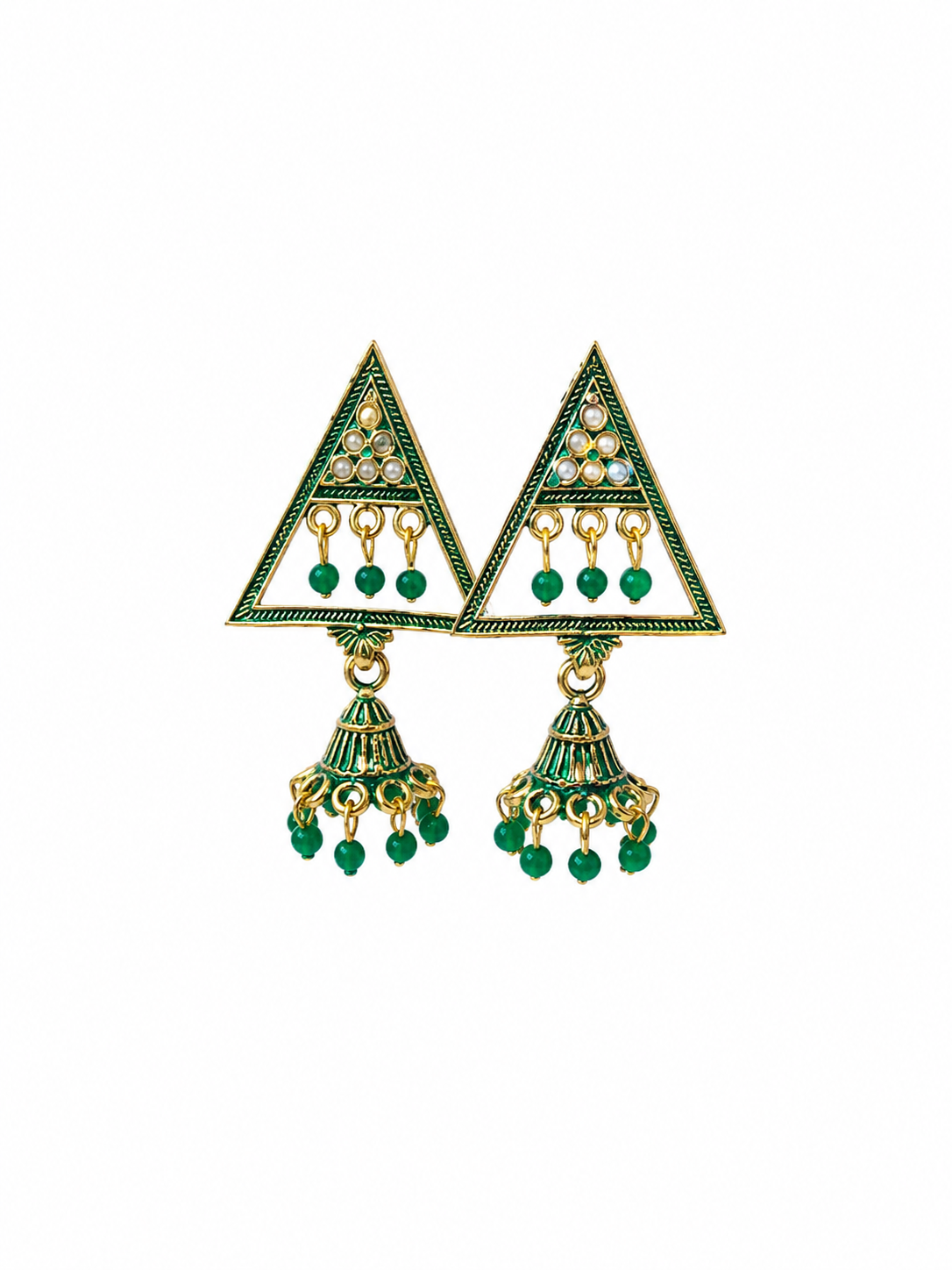 Trendy Green Triangle Jhumka Earrings for Women | Aesthetic Korean Style Ethnic Earrings