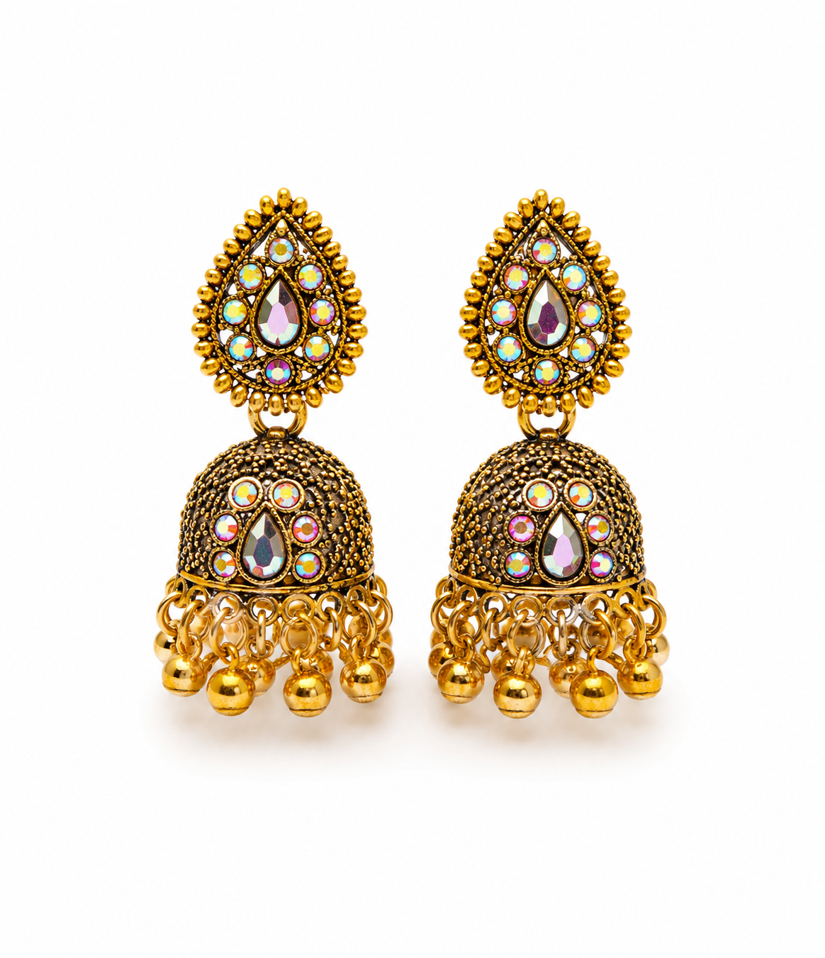 Antique Golden Jhumka Earrings for Women | Traditional Stone Jhumkas