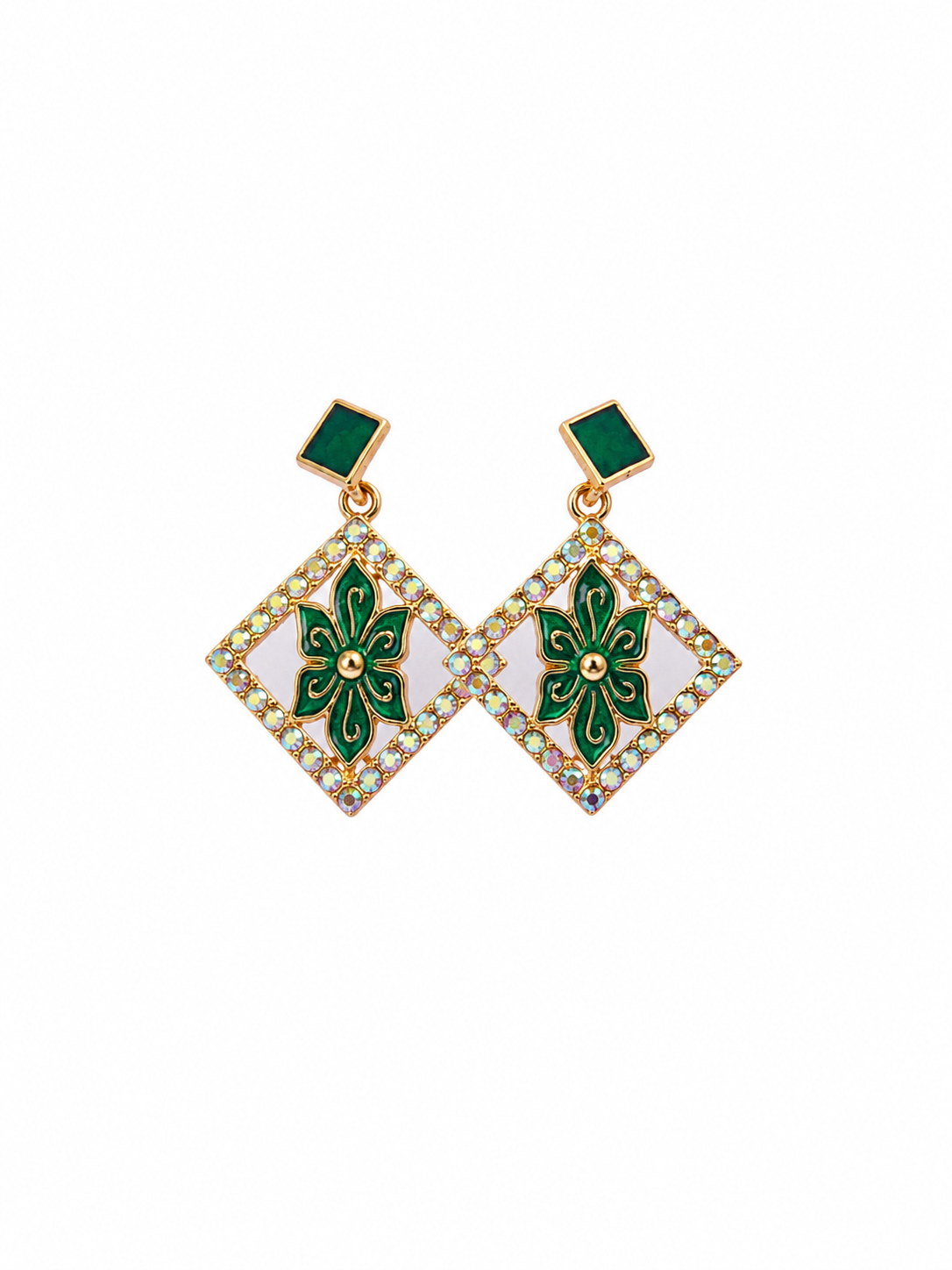 Emerald Green Floral Diamond Drop Earrings for Women | Gold-Plated Party Wear Earrings
