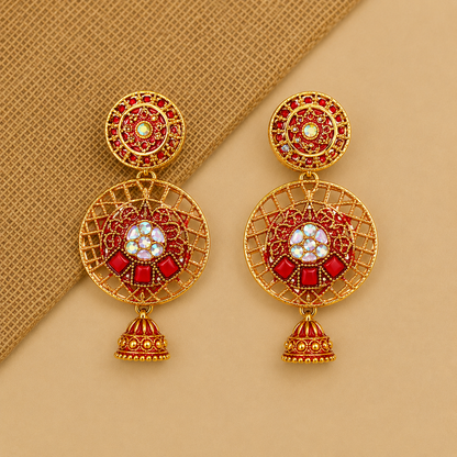 Traditional Red Stone Chandbali Earrings for Women | Trendy Ethnic Party Wear Earrings