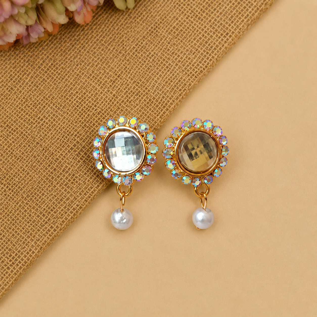 Crystal Pearl Drop Stud Earrings for Women and Girls
