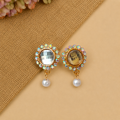 Crystal Pearl Drop Stud Earrings for Women and Girls