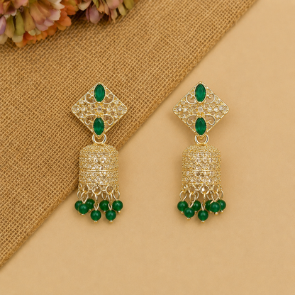 Green Stone Jhumka Earrings for Women | Traditional Drop Earrings