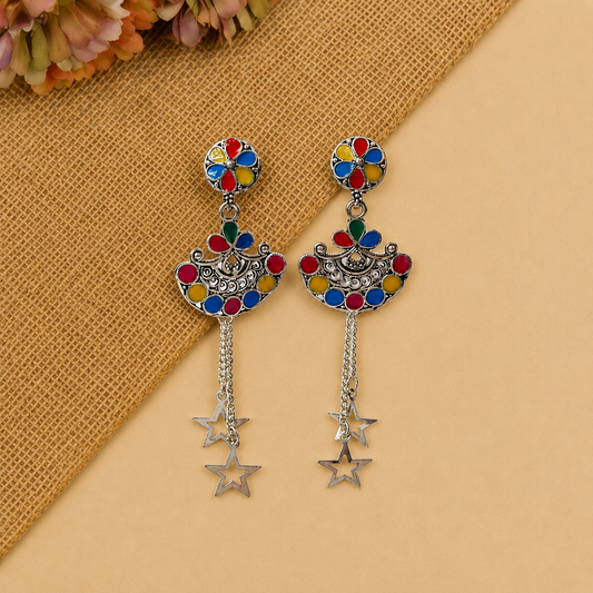 Multicolor Star Chain Dangler Earrings for Women and Girls