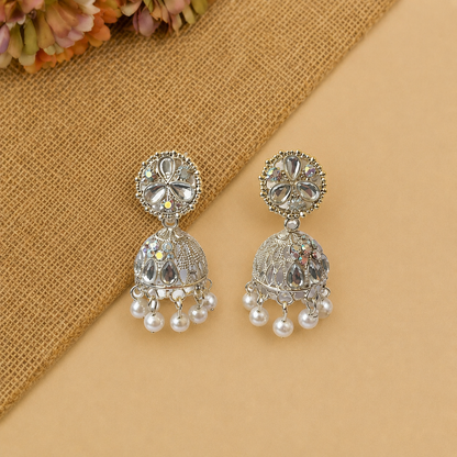 Pearl Silver Jhumka Earrings for Women | Elegant Traditional Earrings