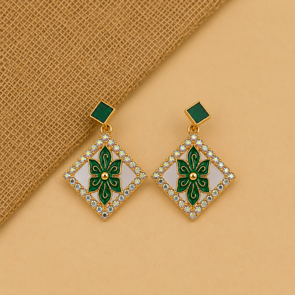 Emerald Green Floral Diamond Drop Earrings for Women | Gold-Plated Party Wear Earrings