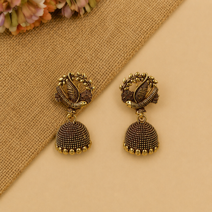 Peacock Design Golden Traditional Jhumka Earrings for Women and Girls