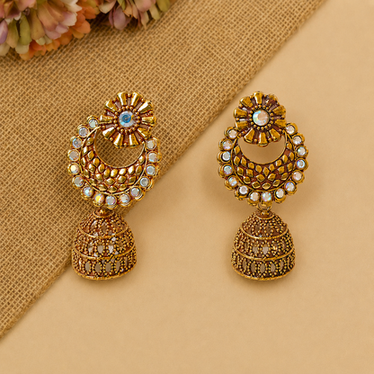 Antique Golden Chandbali Jhumka Earrings for Women | Traditional Statement Earrings