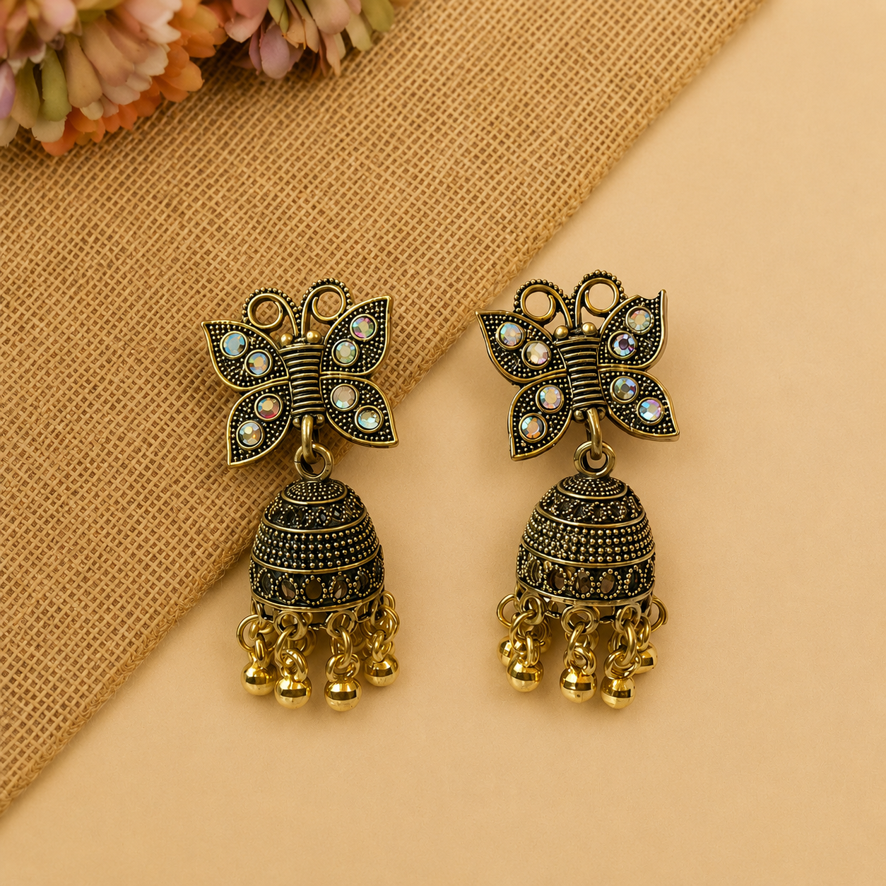 Butterfly Design Golden Traditional Jhumka Earrings for Women and Girls