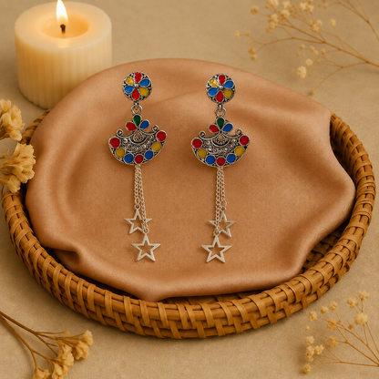 Multicolor Star Chain Dangler Earrings for Women and Girls
